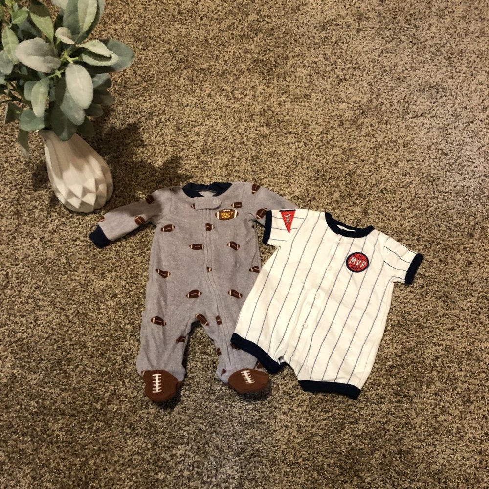 Carter's NB sports romper and pajamas